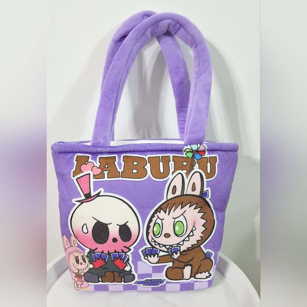 LABUBU PURPLE MINI PLUSH TOTE BAG WITH ZIPPER, NEW